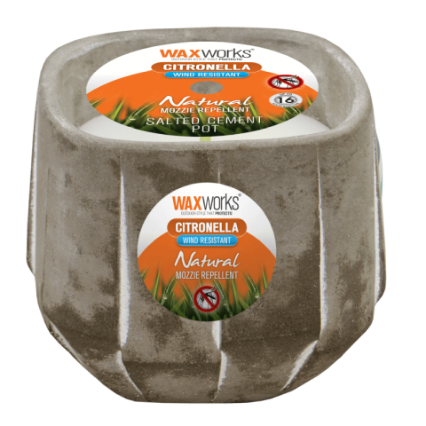 SALTED CEMENT CITRONELLA CANDLE ROUND POT WITH WIND RESISTANT WICK