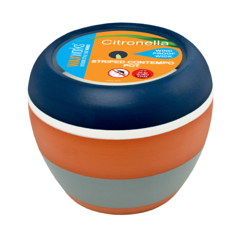 STRIPED CONTEMPO CITRONELLA CANDLE POT WITH WIND RESISTANT WICK
