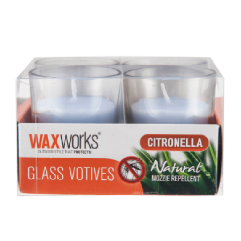 GLASS VOTIVE CITRONELLA CANDLE 4PACK