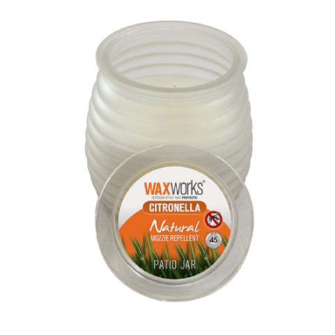 FROSTED GLASS PATIO JAR WITH CITRONELLA CANDLE