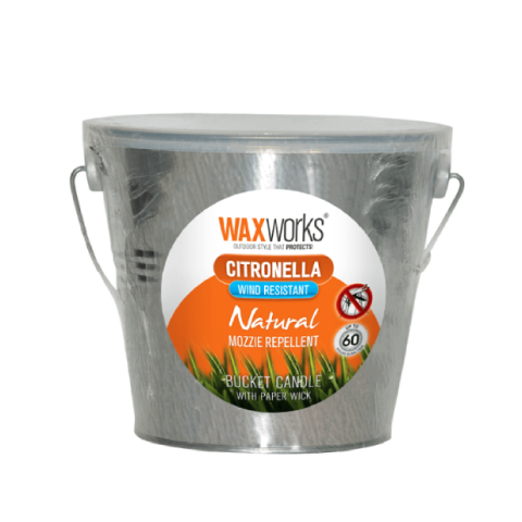 GALVANISED CITRONELLA CANDLE BUCKET WITH WIND RESISTANT WICK
